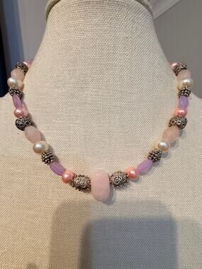 Vintage George Rose Quartz Acrylic Beaded Necklace 20”